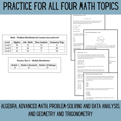 Digital SAT Math Practice PDF – 350 Realistic Questions by Topic and Level – Printable Test Prep Workbook for SAT Math 2025